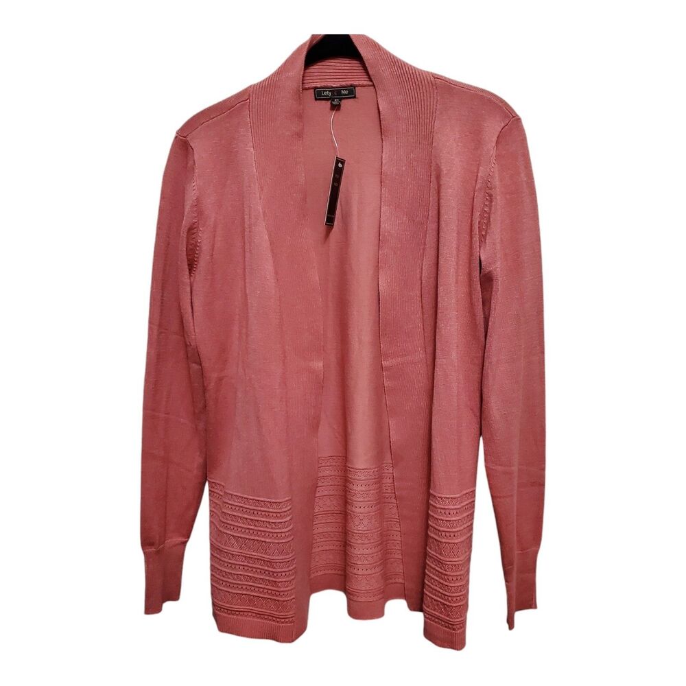 Lety and Me Pointelle Cardigan Sweater Size Small Pink Casual Office NEW